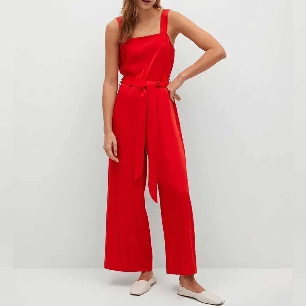 Mango Red Viscose Blend Jumpsuit New